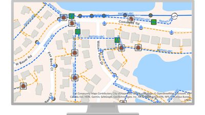 A monitor displaying a light utility map 