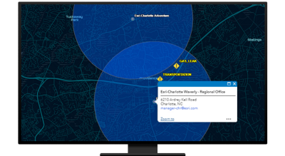 Map of an area with a gas leak
