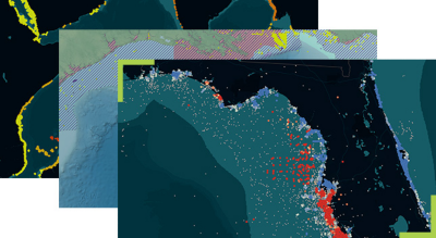 Three ocean maps layered on top of each other