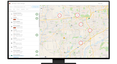A graphic of a computer monitor displaying a city map beside a list of data point details