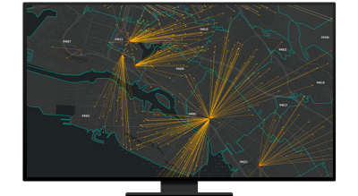 Map with multiple lines radiating out of dots