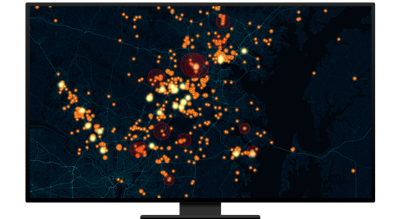 Dark map with bright orange and yellow dots