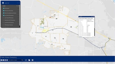 screenshot of web app with street sweeping vehicle route.