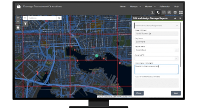 A desktop computer displaying a damage assessment operations dashboard