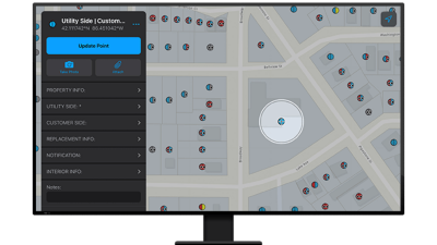 A graphic of a computer monitor displaying a street map alongside an analysis menu