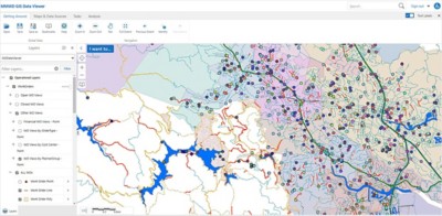 Work orders are color-coded by SAP planner group distributed across the service area.
