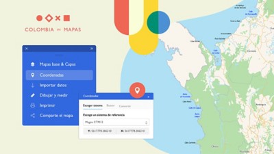 Colombia en mapas atlas home screen with filter boxes to select data topic