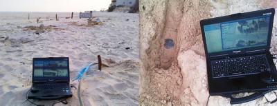 Laptop being used to locate customer service connections