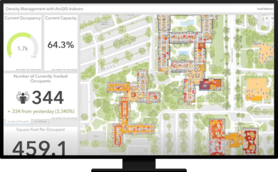 Density Management with ArcGIS Indoors dashboard with a map and metrics