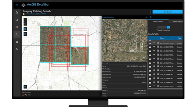 Computer screen with maps and data-filled windows