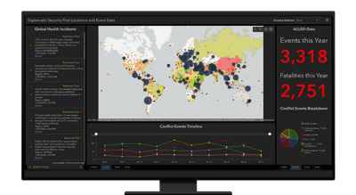 Computer screen with map and metrics