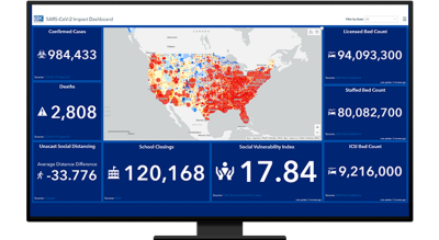 Computer screen dashboard with US map and charts