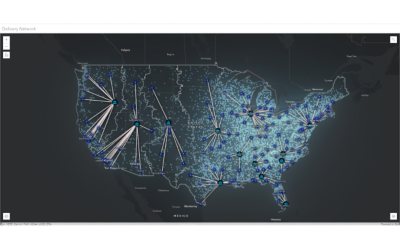 Map of the United States with dots and lines