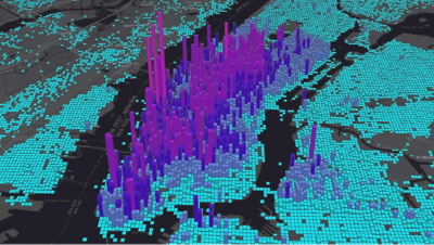 Map of New York City with data shown in 3D