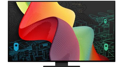 Computer monitor with 3D multi colored swirling image